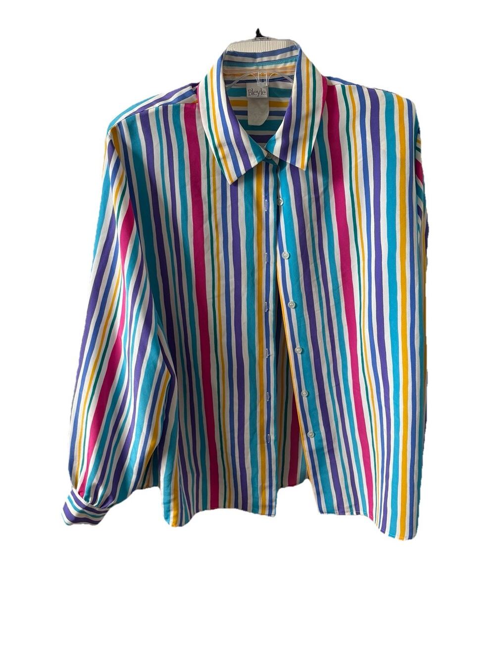 Vintage Bleyle Rainbow Stripe Button Up Blouse Women’s Size 20 Colorful
